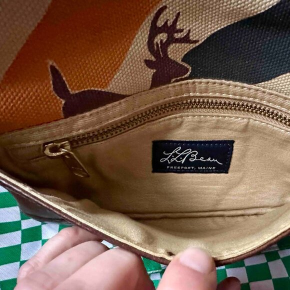 LL Bean Signature Clutch Purse Wallet Striped Deer Print Canvas Leather - Picture 8 of 16